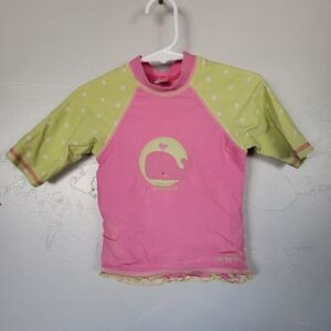 Carter's Toddler Girl 3T Swim Rash Guard Pink Whale Green Polka Dot Ruffle